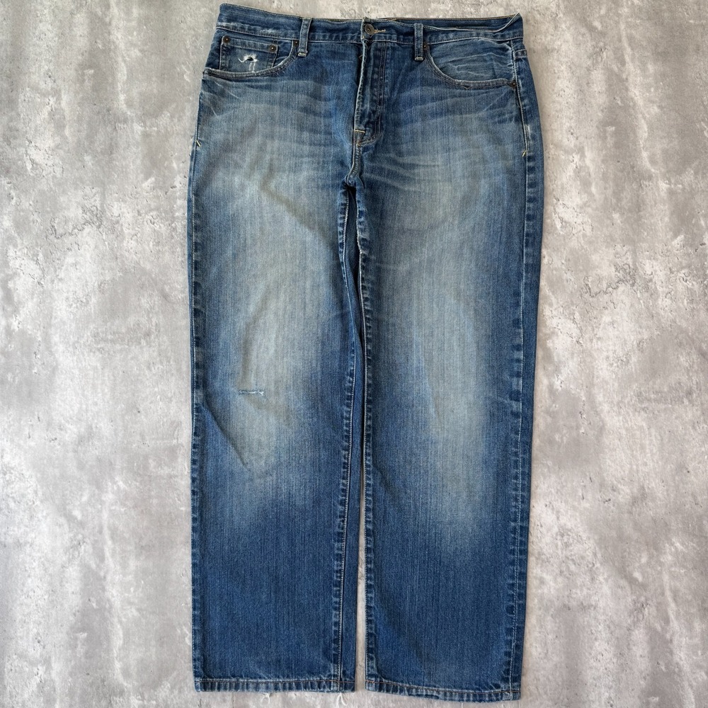Lucky Brand 329 Classic Straight Jeans Mens 36x30 Blue Distressed Medium Wash